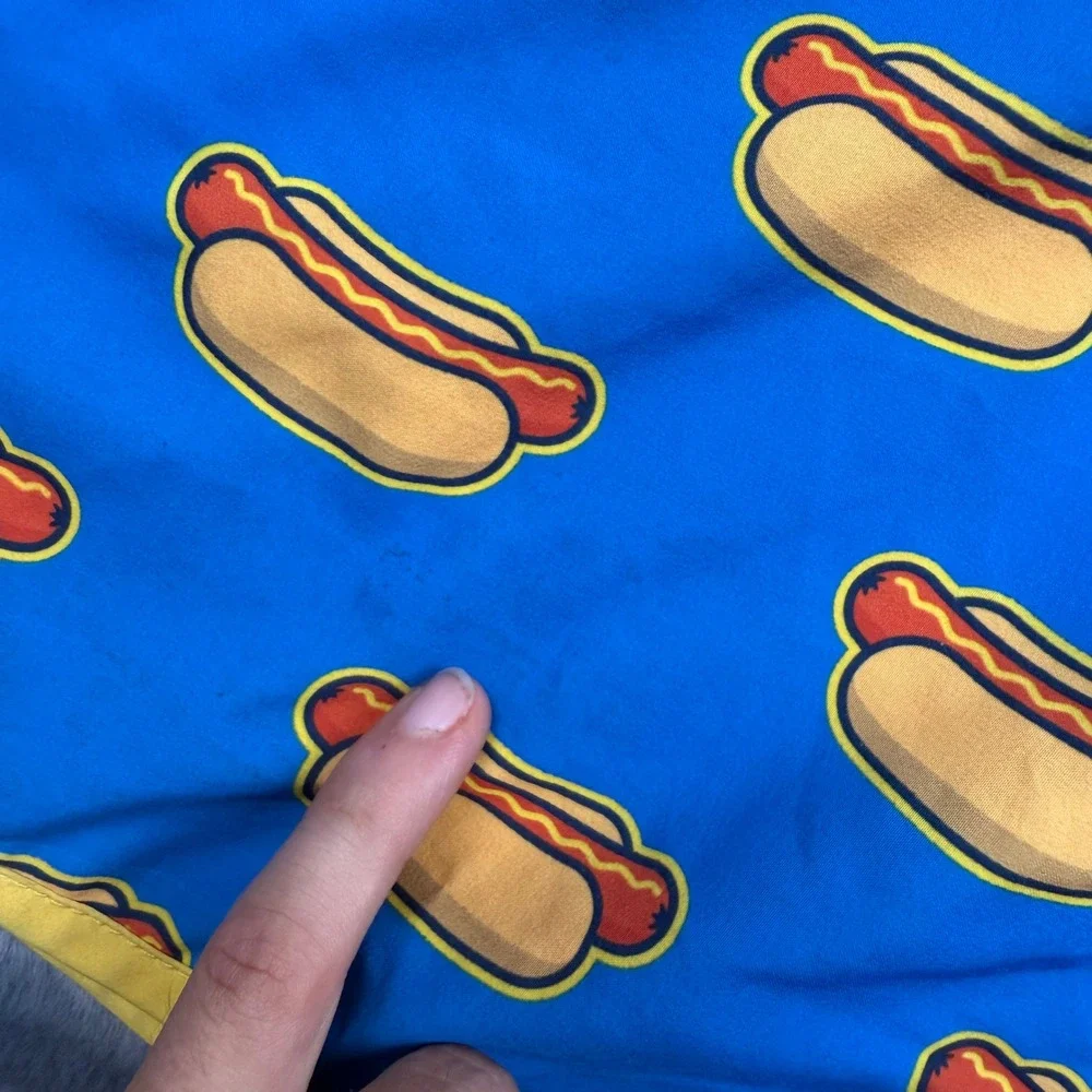 Baseballism Hot Dog Print Swim Trunks Mens Medium Blue Yellow Board Shorts